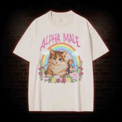 Alpha Male Funny Kitten Washed T-shirt