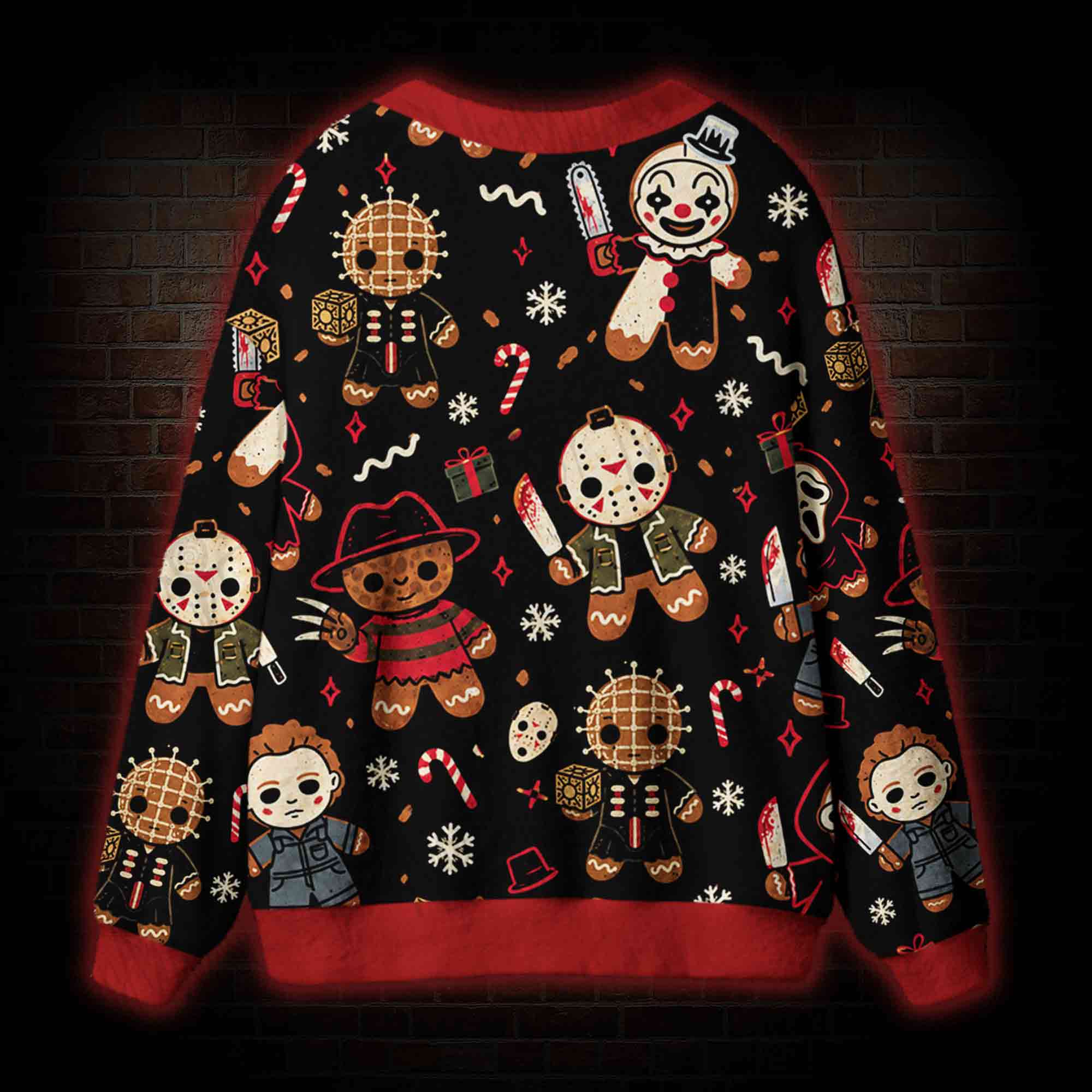Funny Gingerbread Slasher Cardigan Sweater