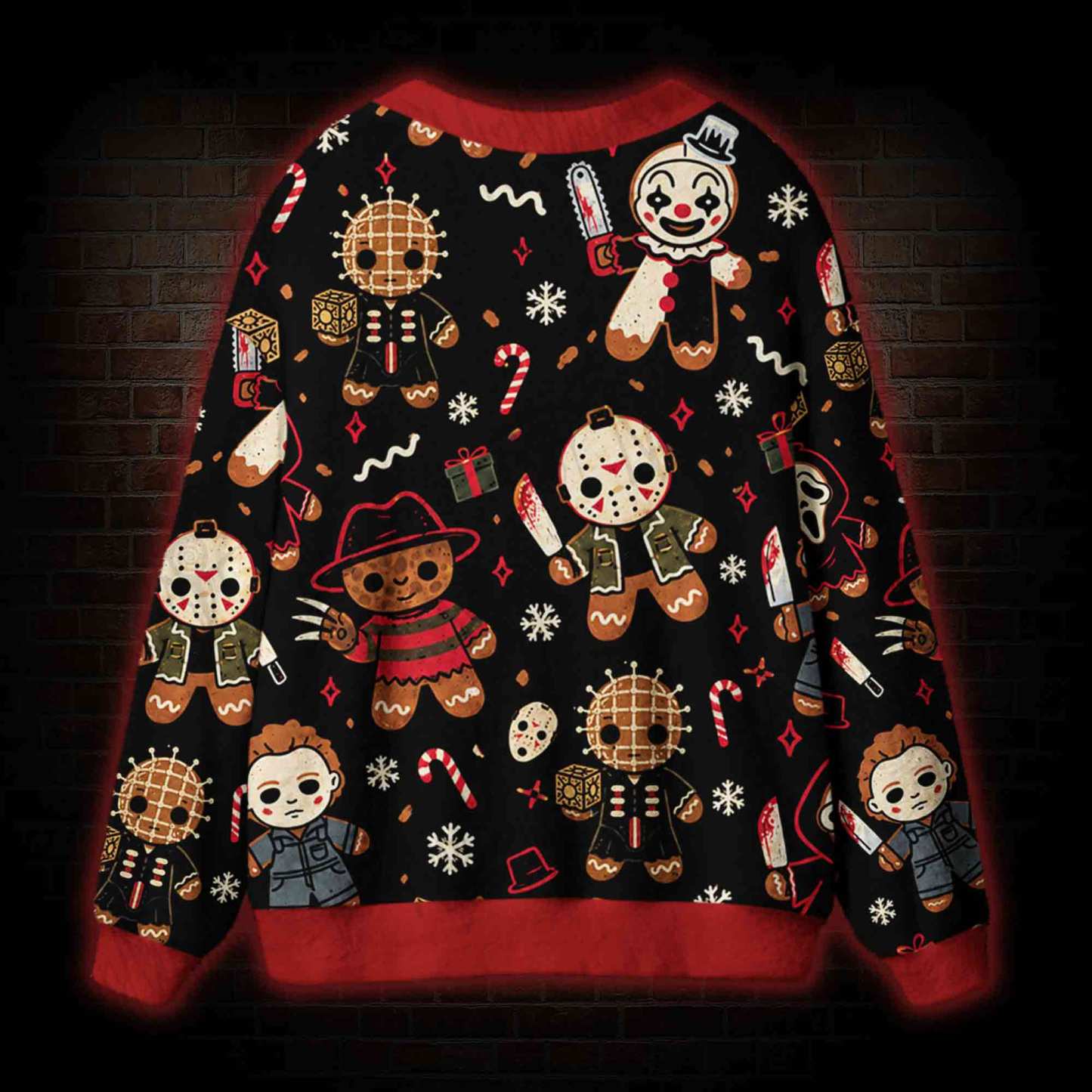 Funny Gingerbread Slasher Cardigan Sweater