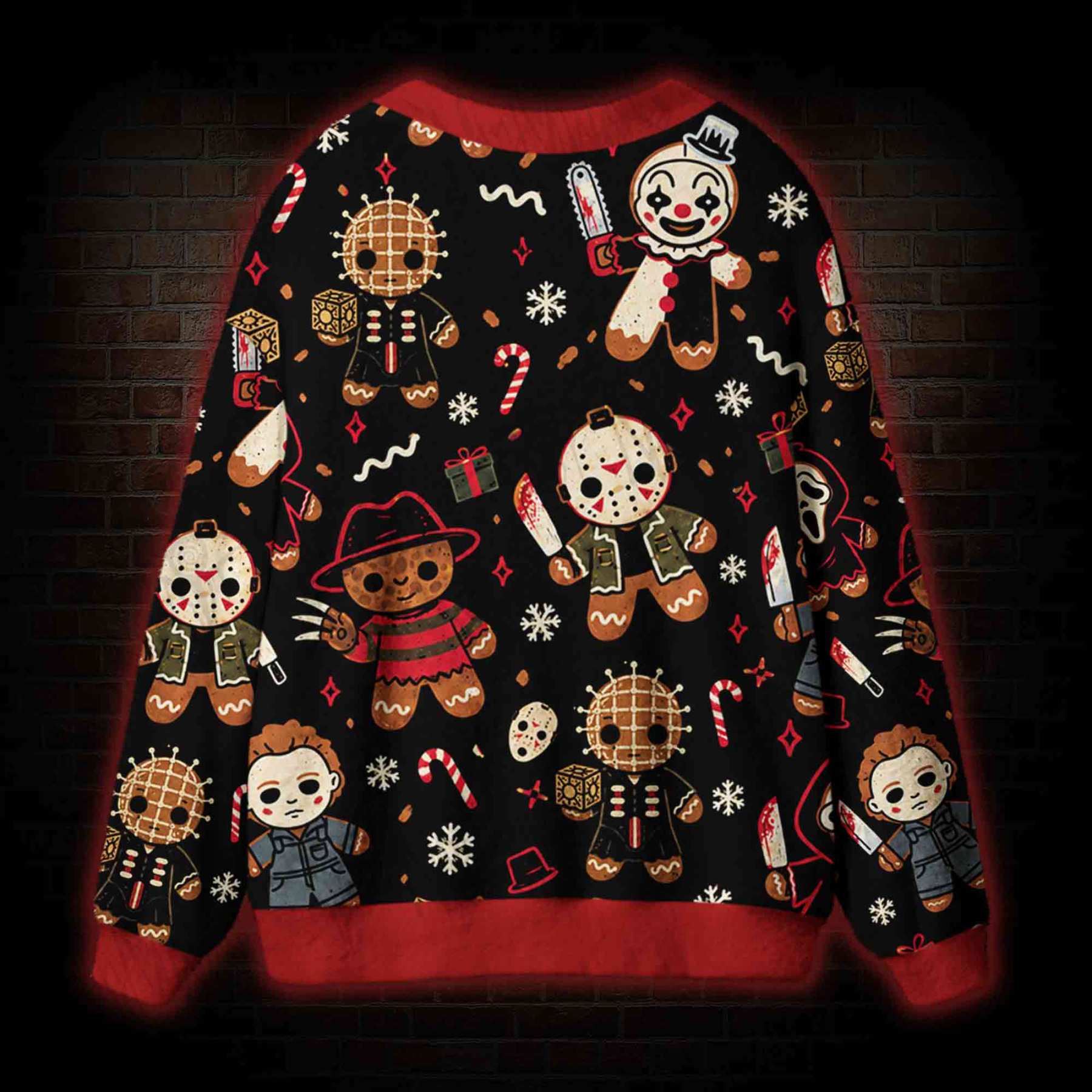 Funny Gingerbread Slasher Cardigan Sweater