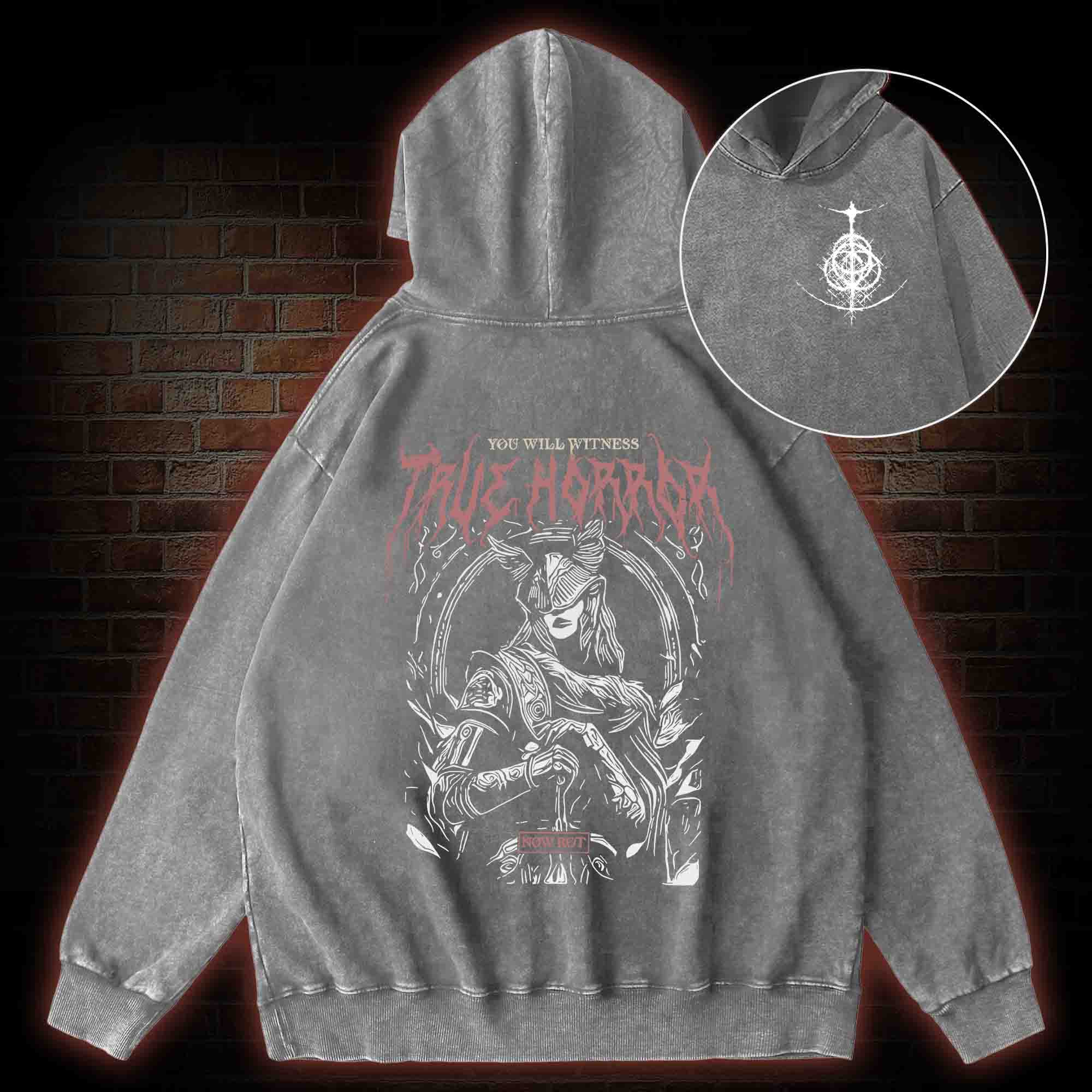 True Horror Back Print Washed Hoodie