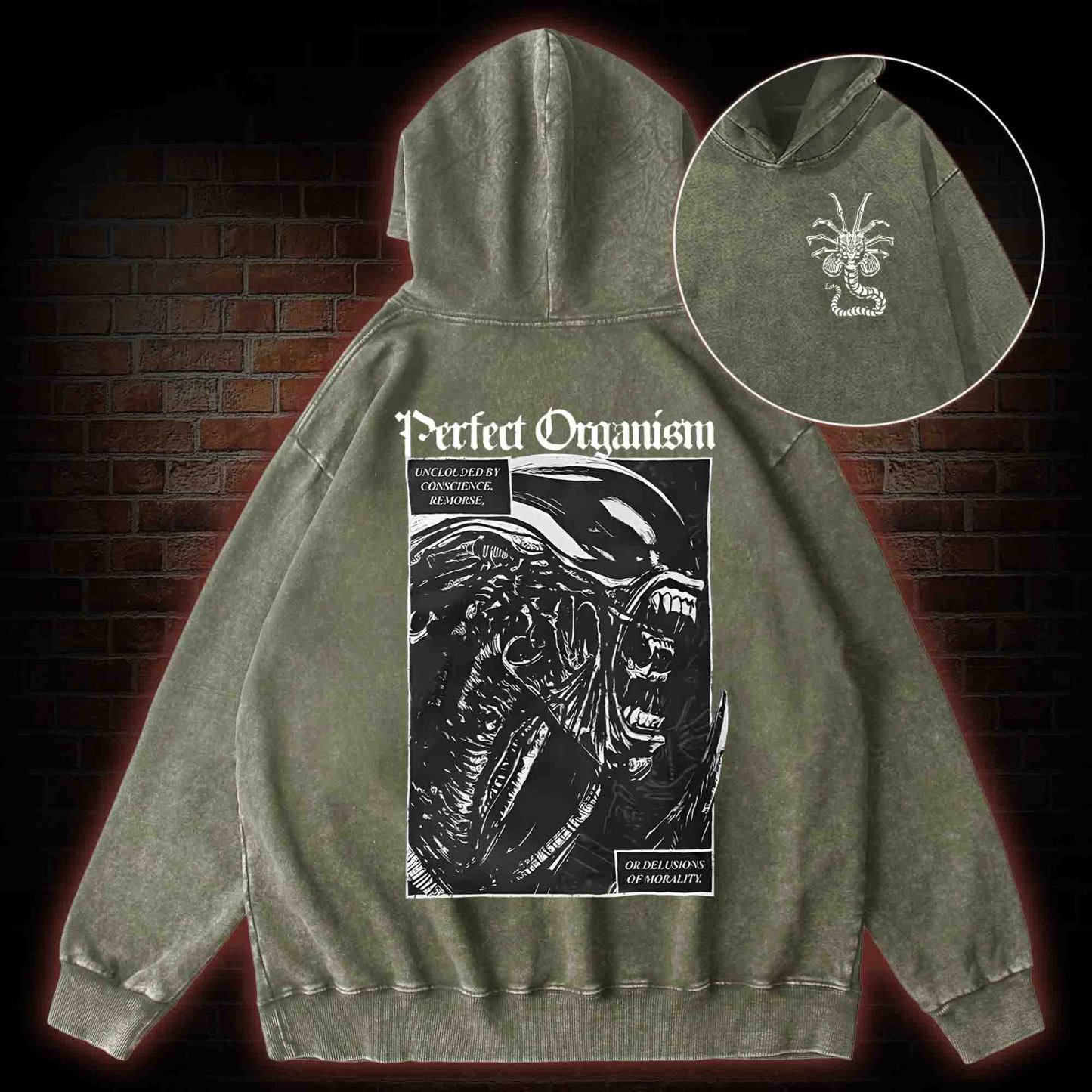 Alien Perfect Organism Back Print Washed Hoodie