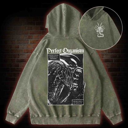 Alien Perfect Organism Back Print Washed Hoodie