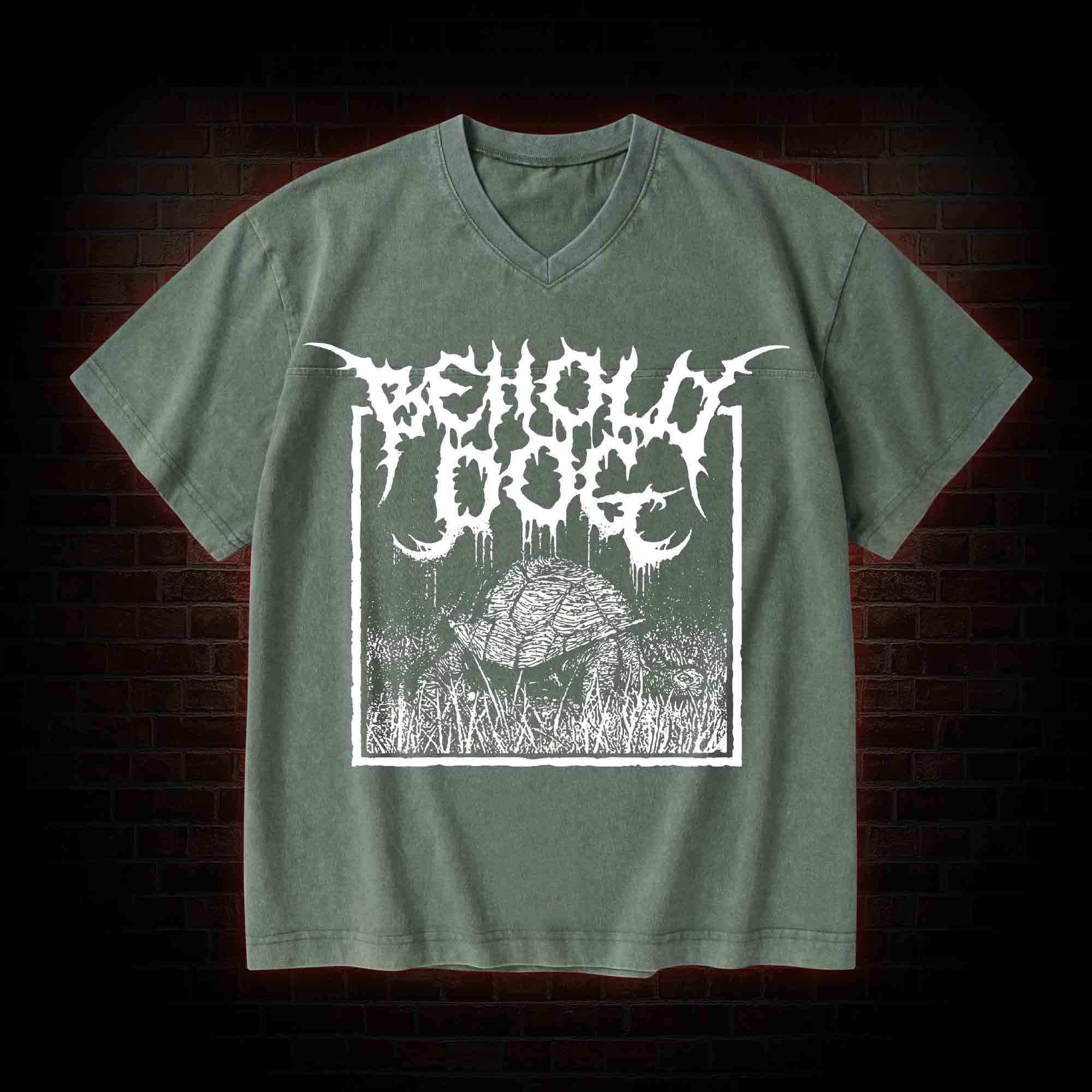 Behold Dog V-Neck Streetwear Washed T-shirt
