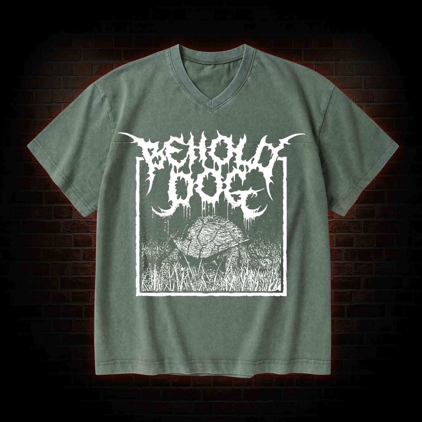 Behold Dog V-Neck Streetwear Washed T-shirt