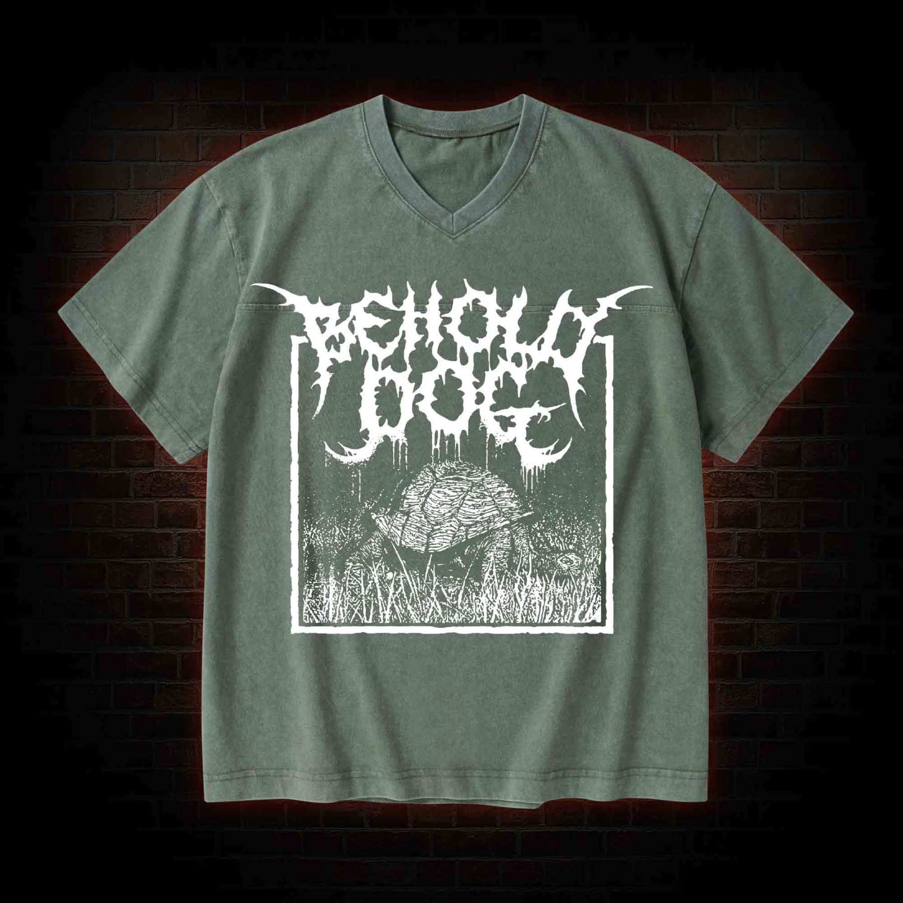 Behold Dog V-Neck Streetwear Washed T-shirt
