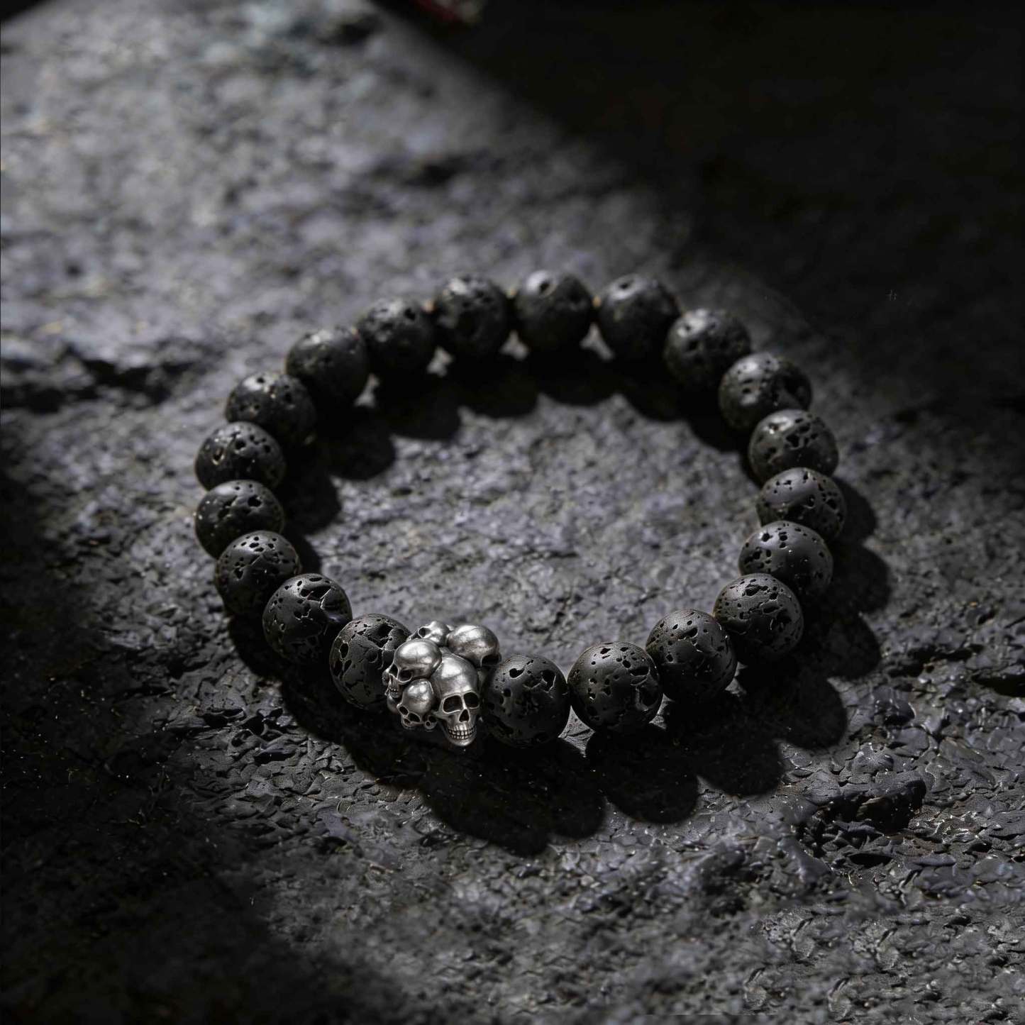 Vintage Skull Lava Stone Beaded Bracelet