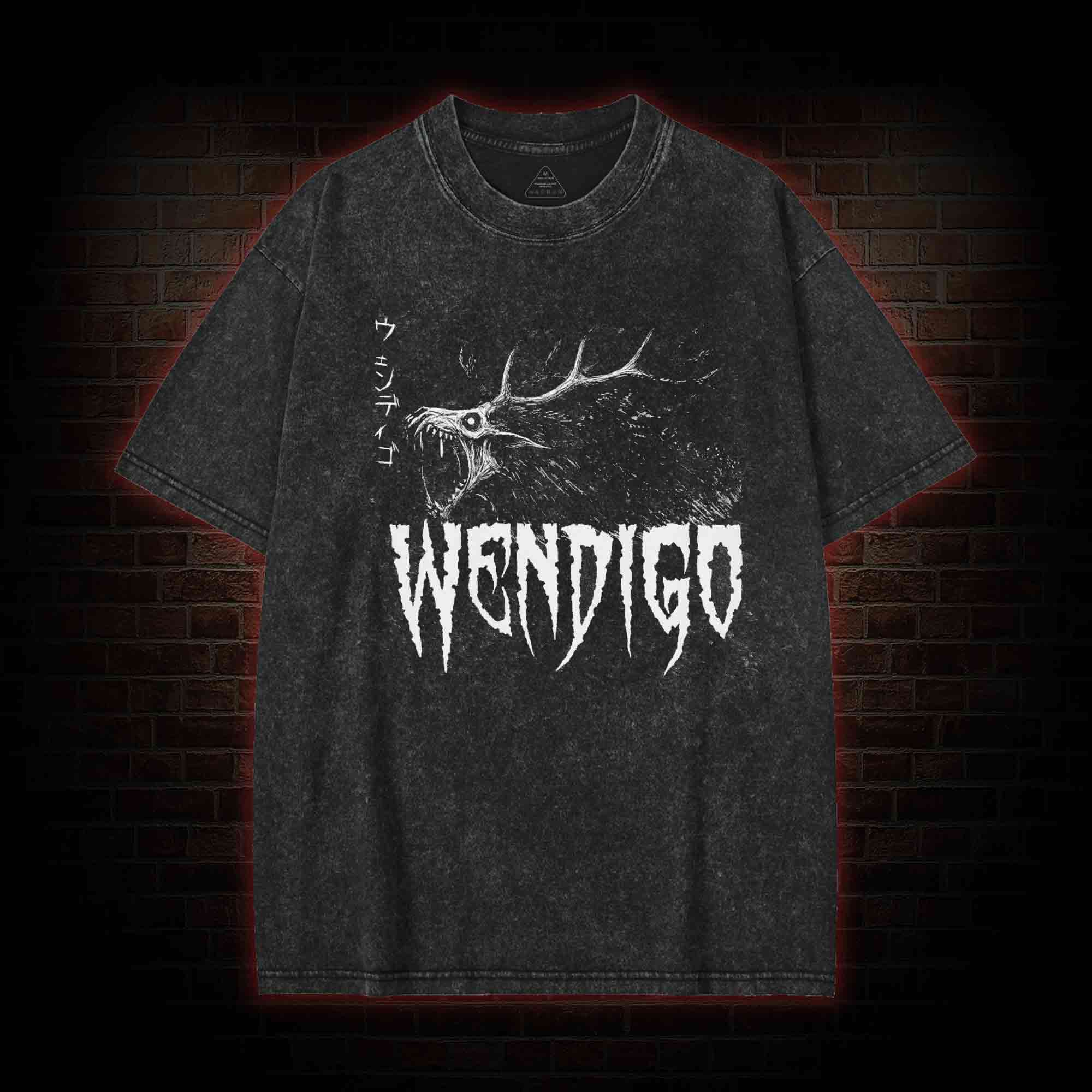 Wendigo Scary Monster Washed T-shirt