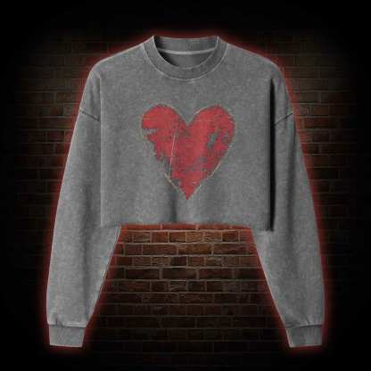 Distressed Heart Washed Cropped Sweatshirts