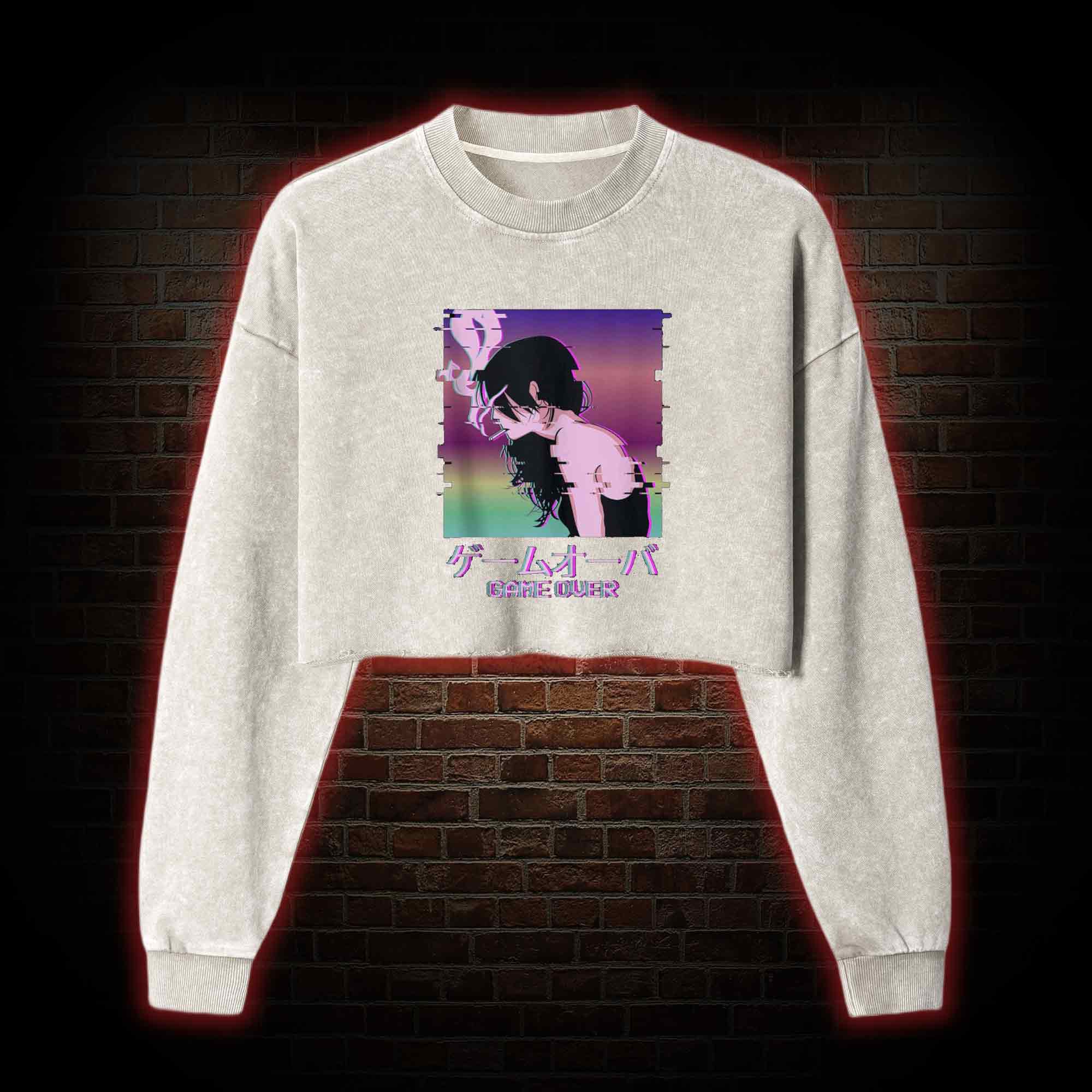 Sad Girl Washed Cropped Sweatshirts