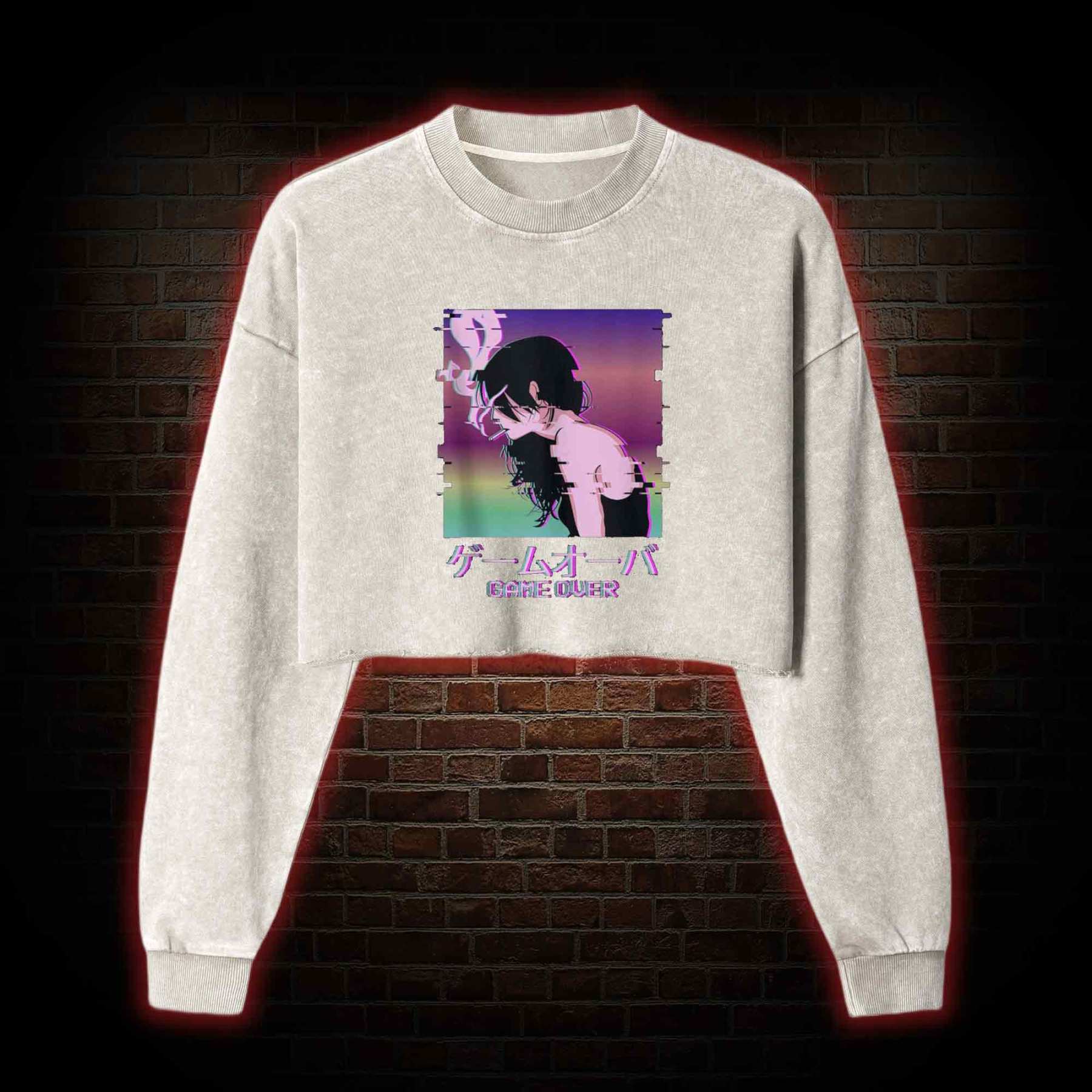 Sad Girl Washed Cropped Sweatshirts