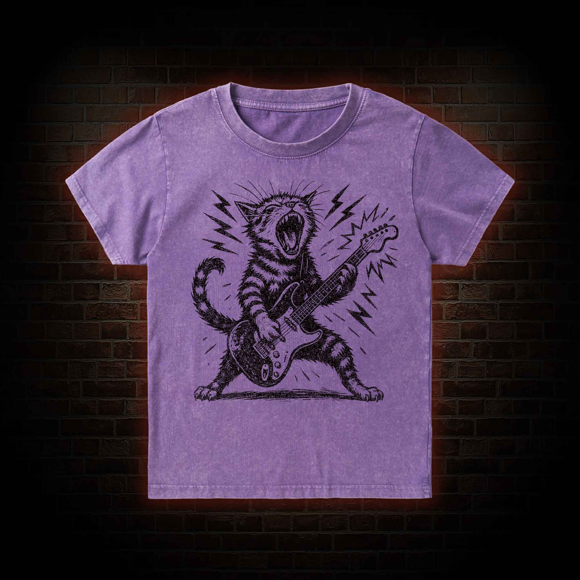 Rock and Roll Cat Kid Washed T-Shirt