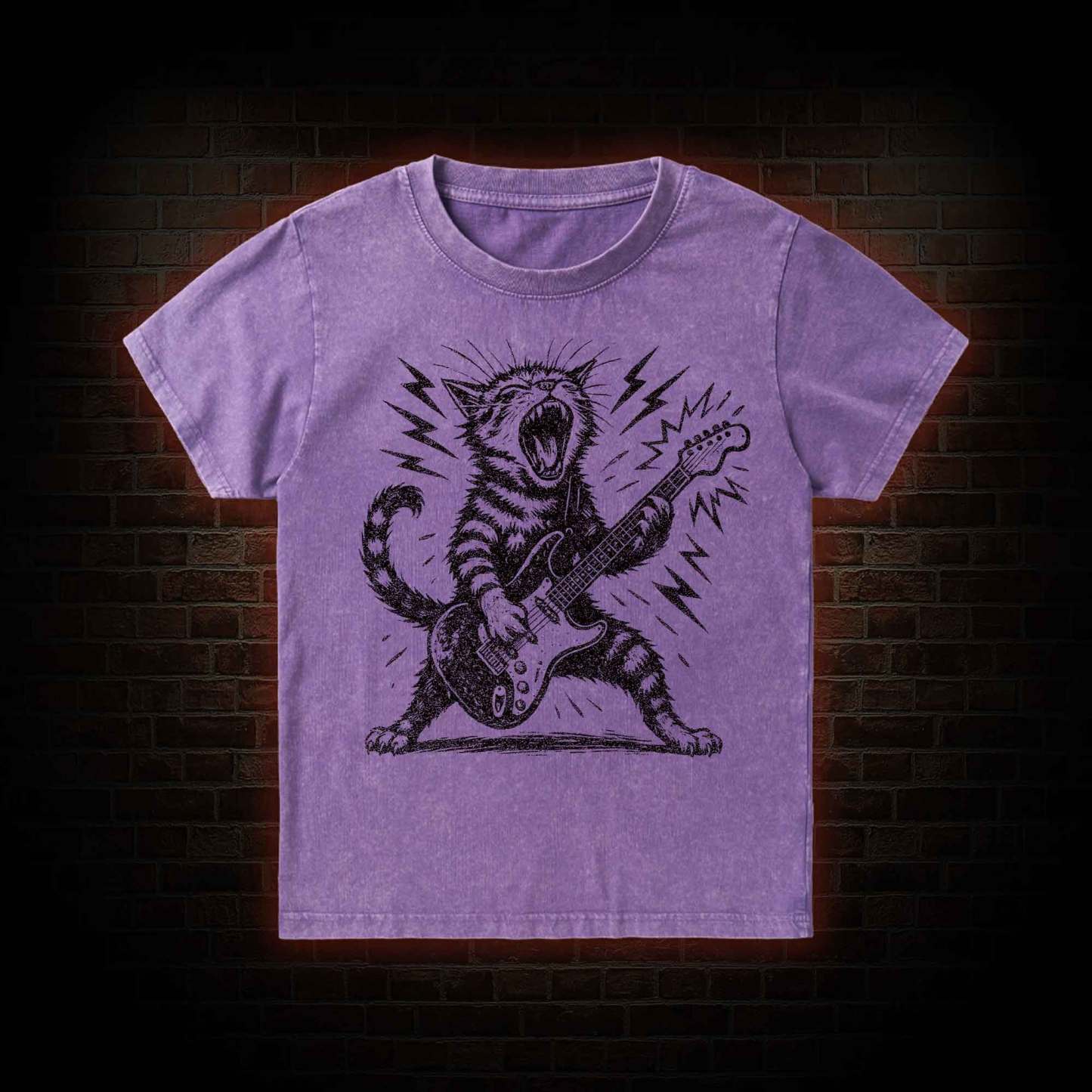 Rock and Roll Cat Kid Washed T-Shirt