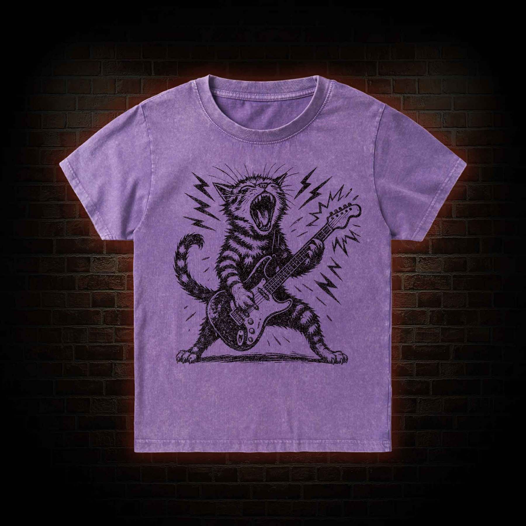 Rock and Roll Cat Kid Washed T-Shirt