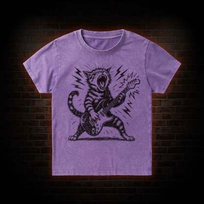 Rock and Roll Cat Kid Washed T-Shirt