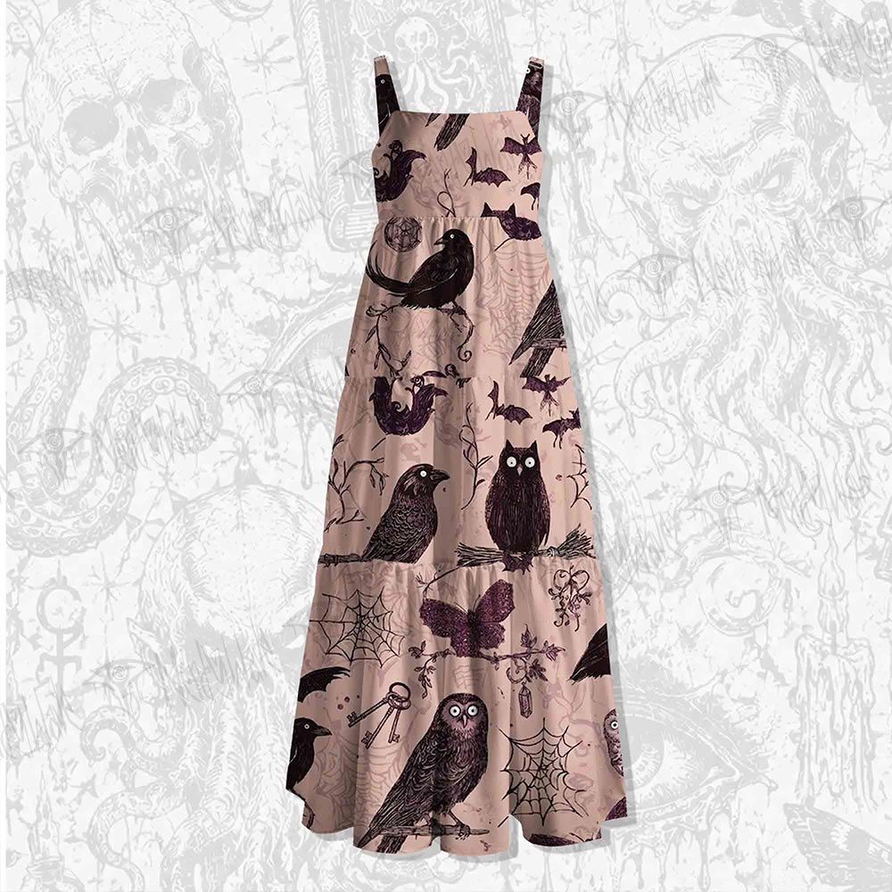 Owls Wide Straps Maxi Dress