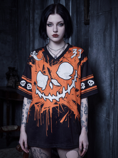 Broken Pumpkin Face Mesh Jersey