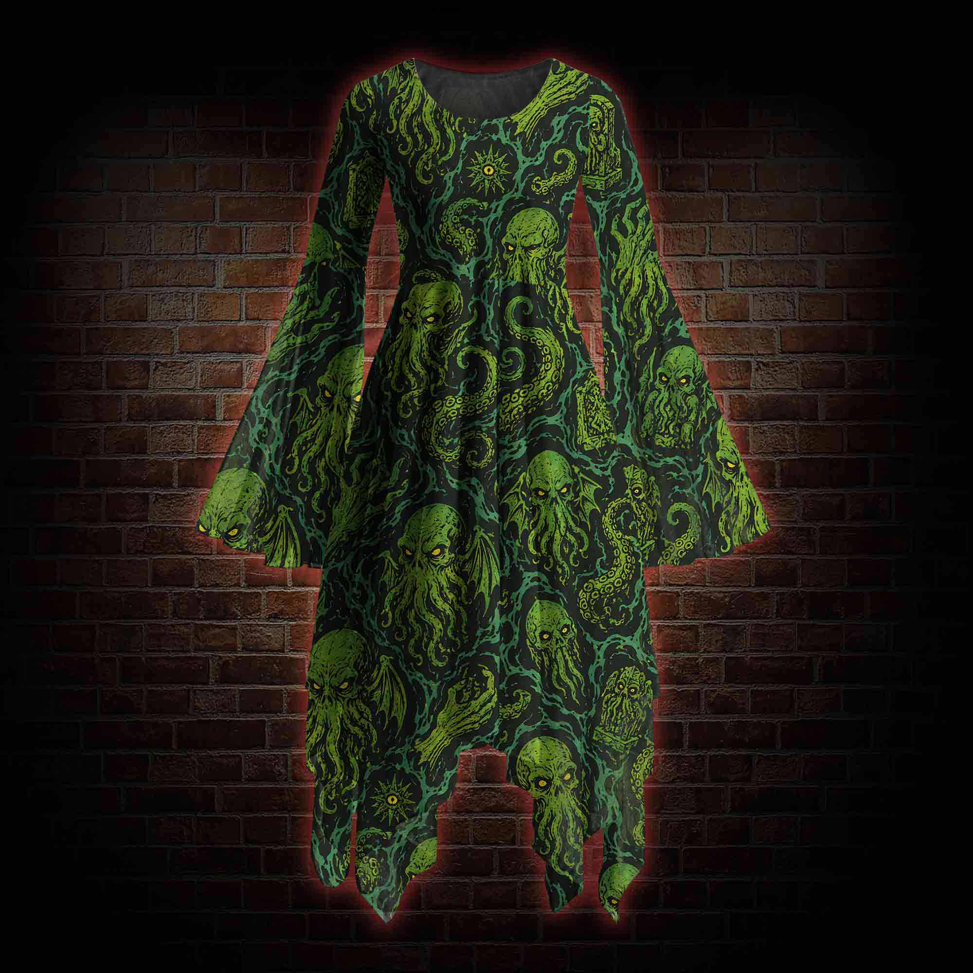 Cthulhu Mythos Bell-sleeve Handkerchief-hem Dress