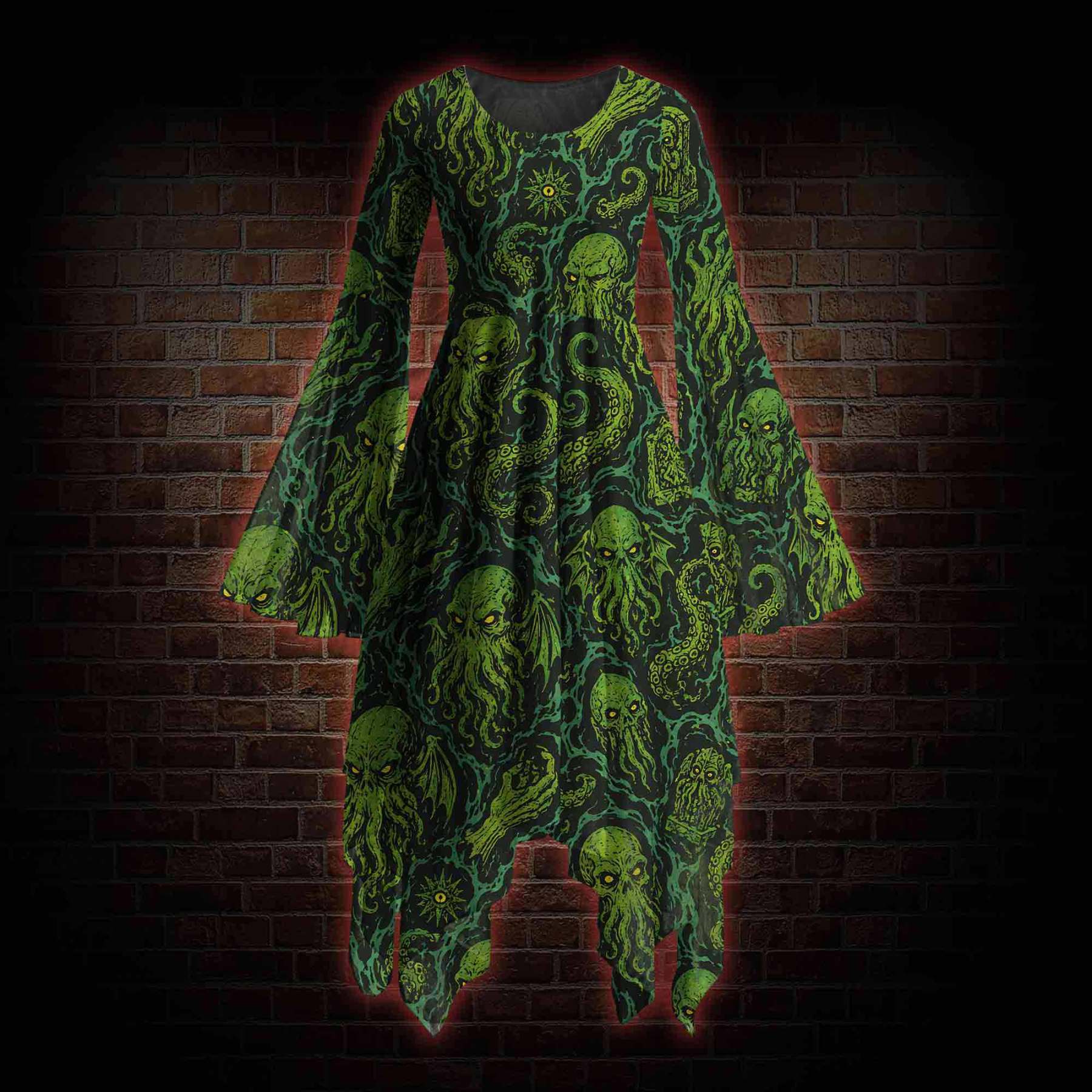 Cthulhu Mythos Bell-sleeve Handkerchief-hem Dress