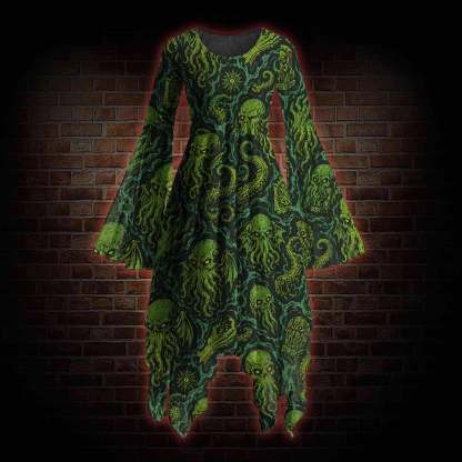Cthulhu Mythos Bell-sleeve Handkerchief-hem Dress