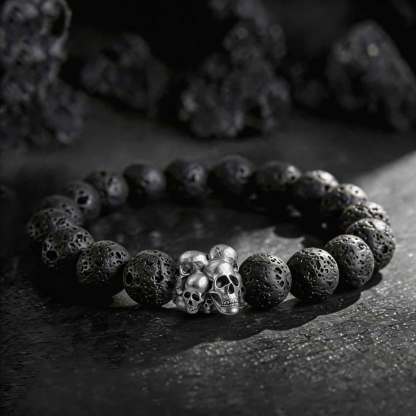 Vintage Skull Lava Stone Beaded Bracelet