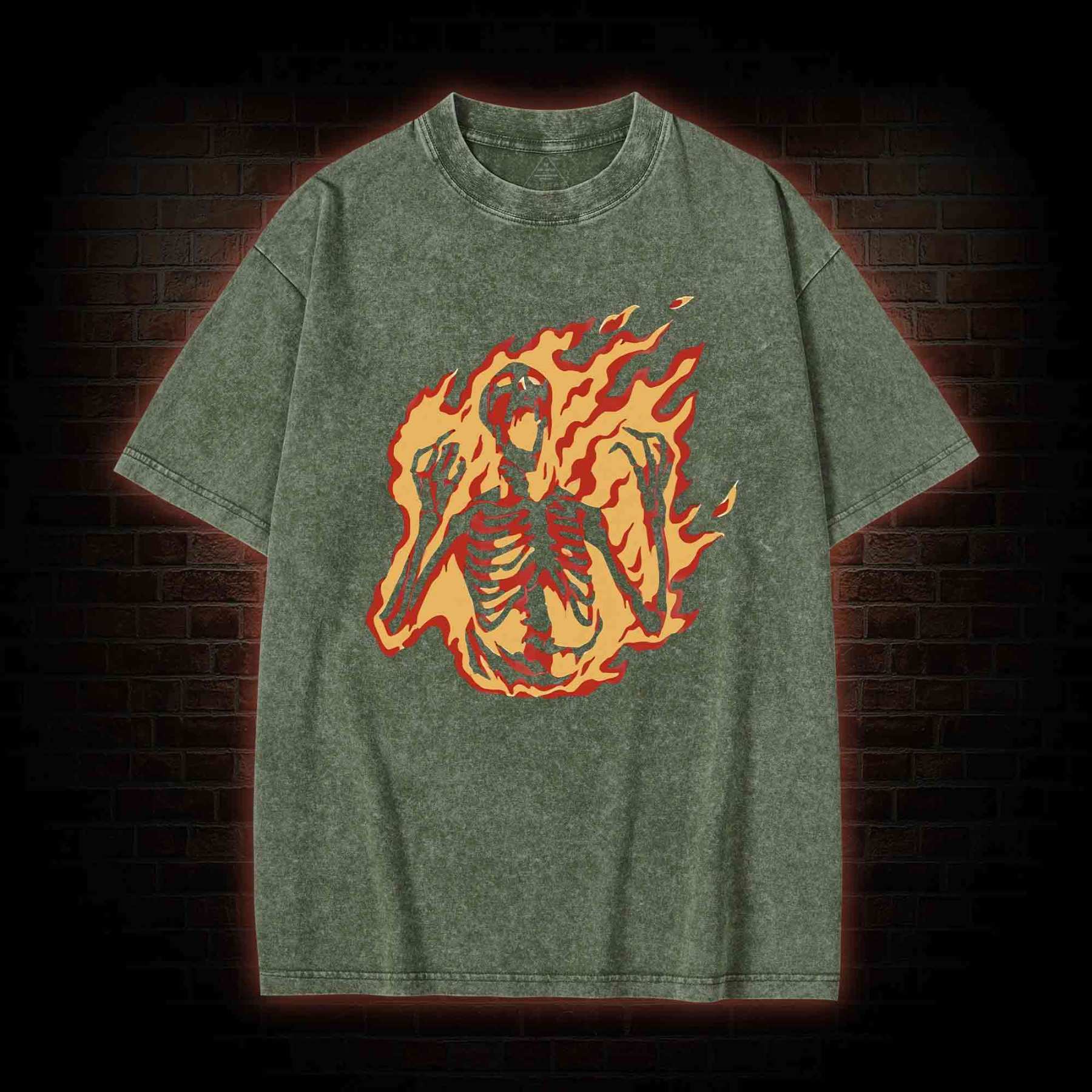 Burning Skeleton Washed T-shirt