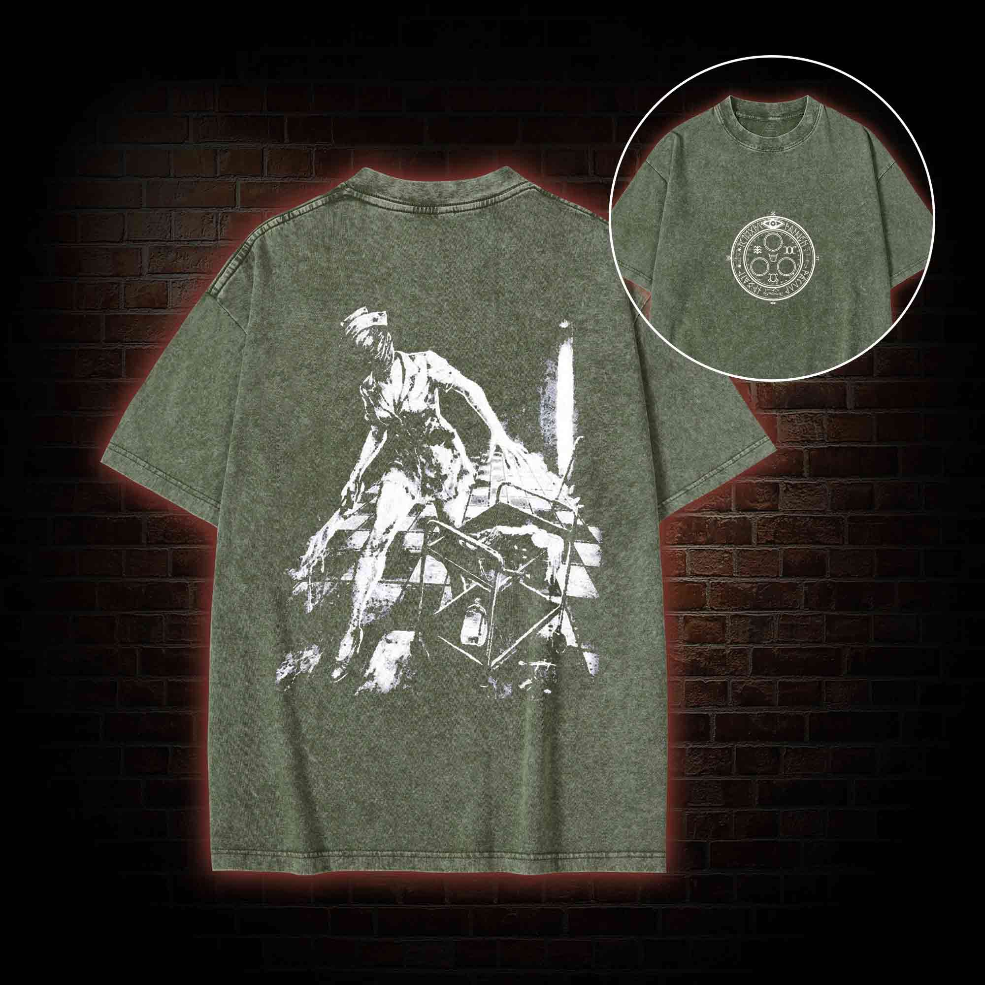 Retro Hello Nurse Back Print Washed T-shirt