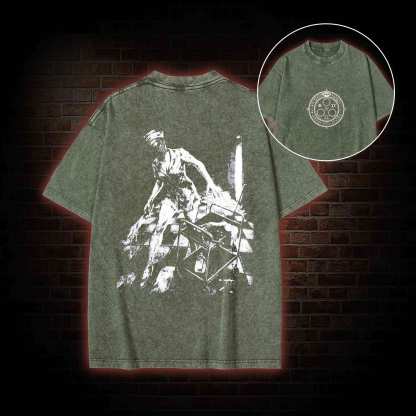 Retro Hello Nurse Back Print Washed T-shirt