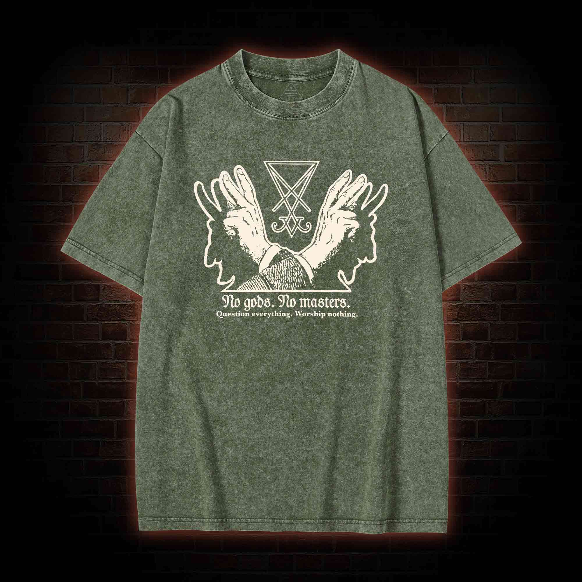 No Gods No Masters Sigil of Lucifer Washed T-shirt
