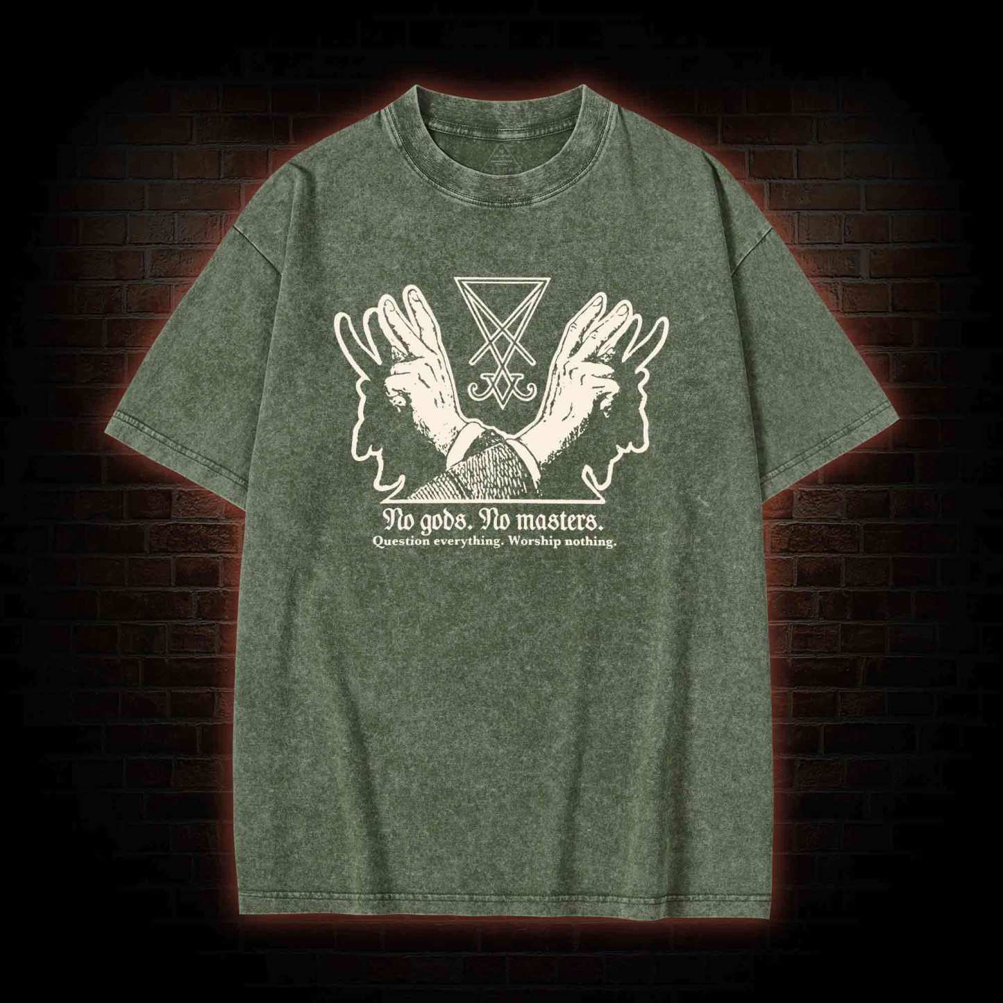 No Gods No Masters Sigil of Lucifer Washed T-shirt
