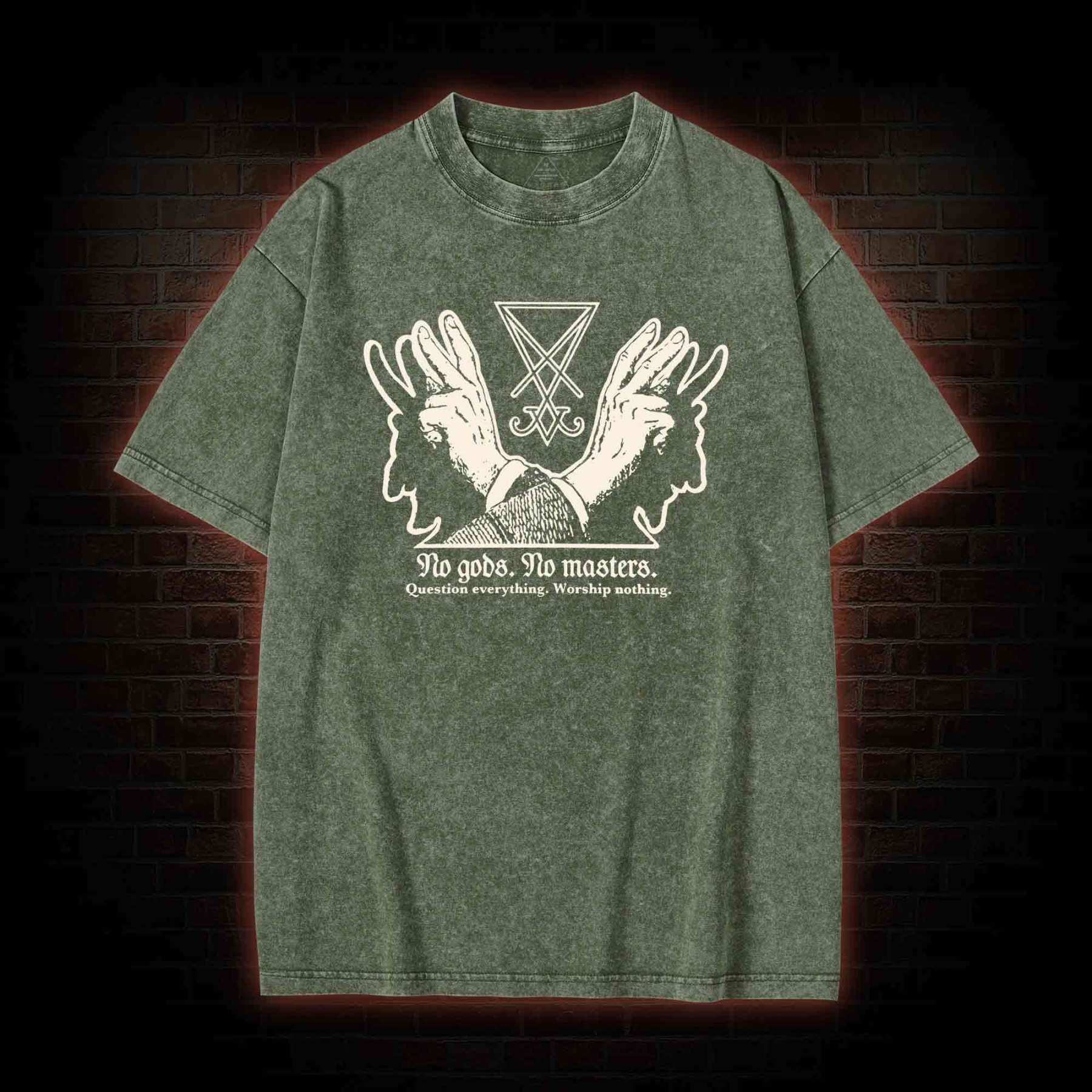 No Gods No Masters Sigil of Lucifer Washed T-shirt