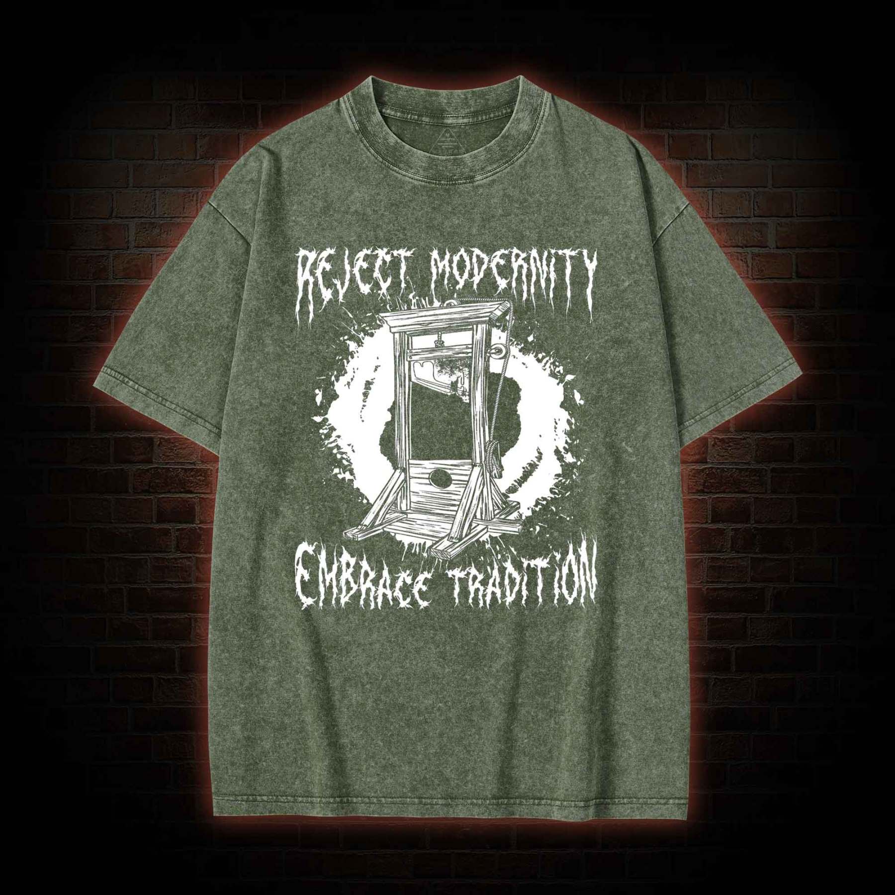 Reject Modernity Embrace Guillotine Washed T-shirt
