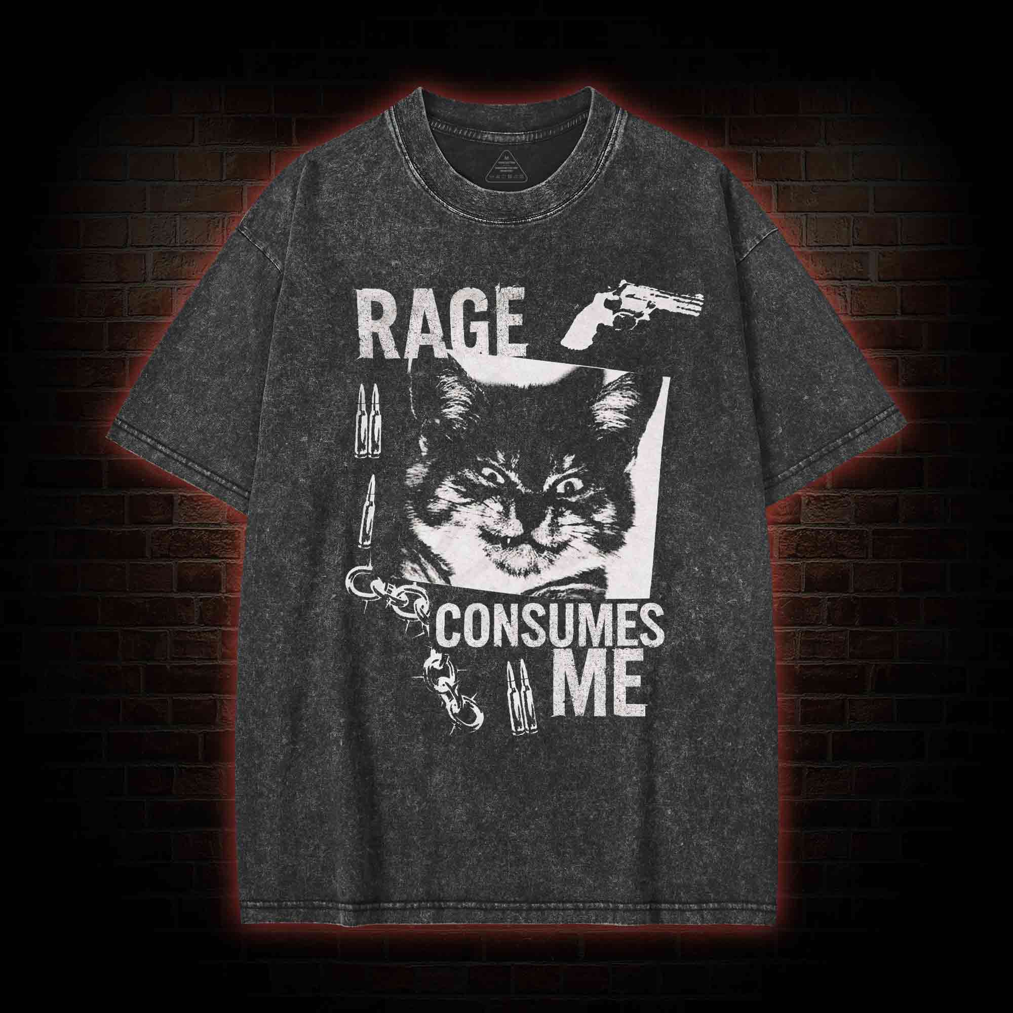 Rage Consumes Me Cat  Washed T-shirt