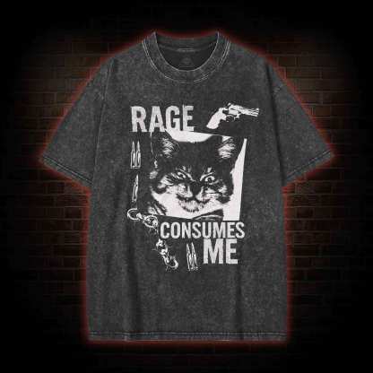 Rage Consumes Me Cat  Washed T-shirt