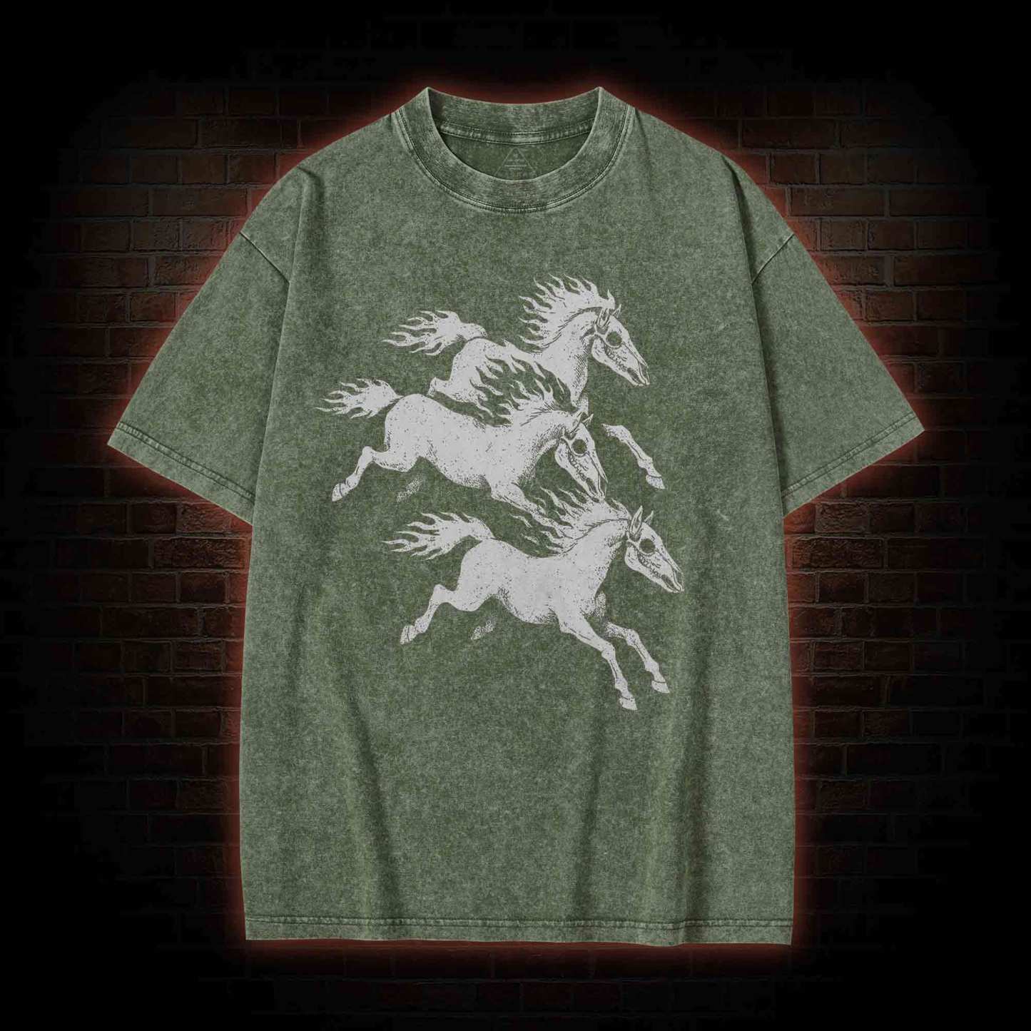 Flaming Skeleton Horses Washed T-shirt