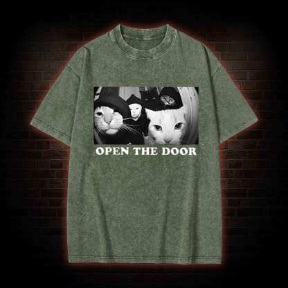 Cats Open Door Washed T-shirt