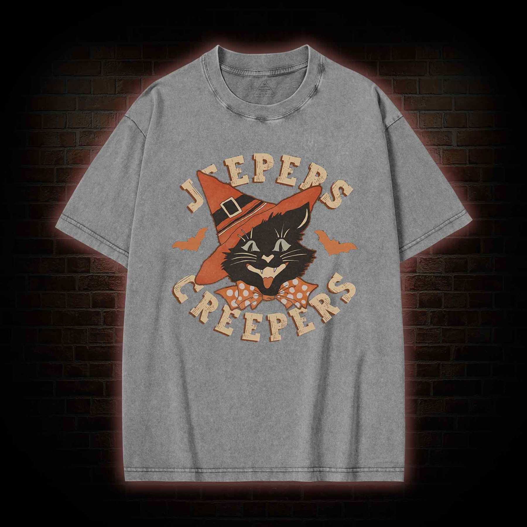 Halloween Black Cat Washed T-shirt