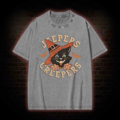 Halloween Black Cat Washed T-shirt