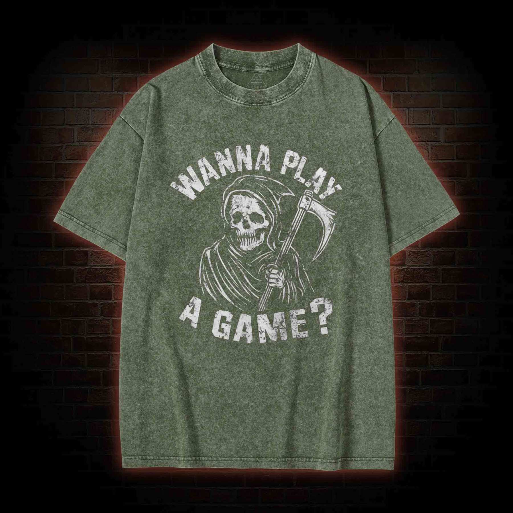 Wanna Play A Game Grim Reaper Washed T-shirt