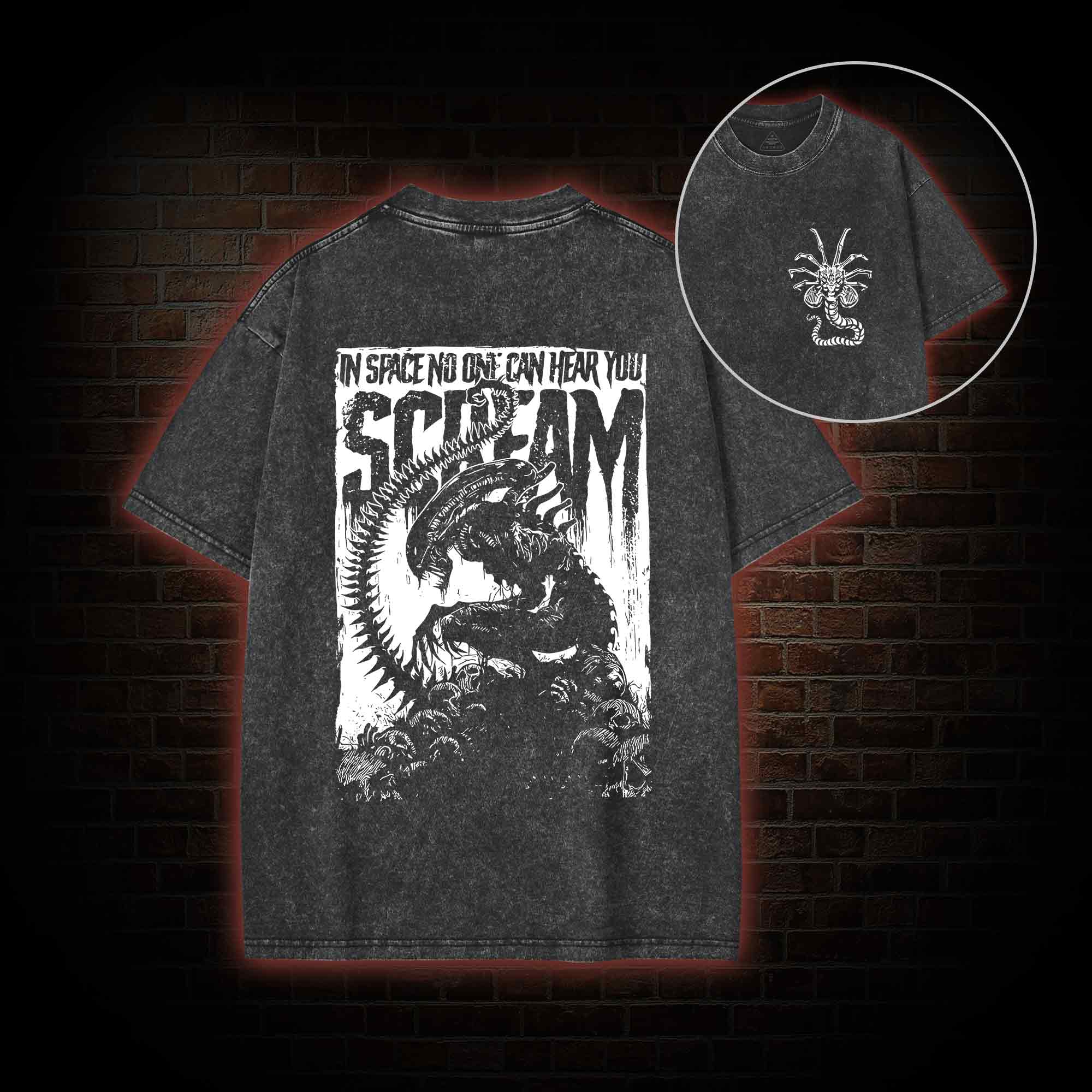 In Space No One Can Hear You Scream Back Print Washed T-shirt