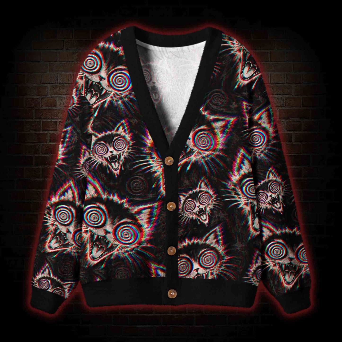 Psychedelic Trippy Cat Cardigan Sweater