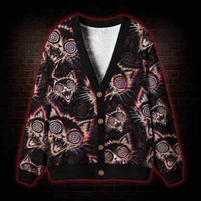 Psychedelic Trippy Cat Cardigan Sweater