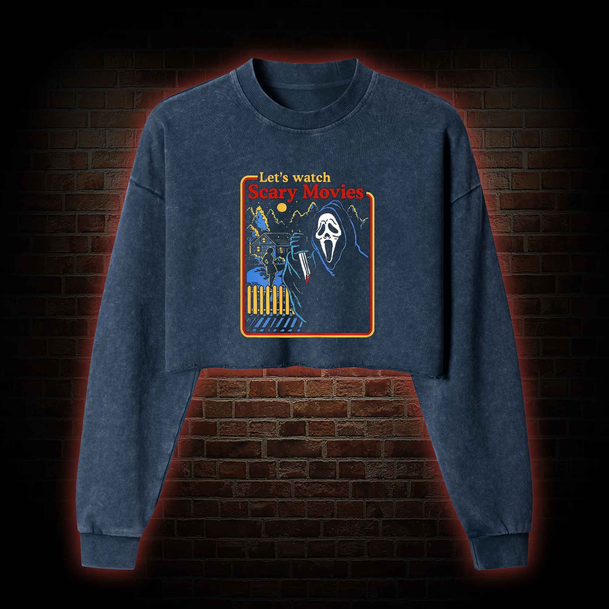 Let's Watch Scary Washed Cropped Sweatshirts