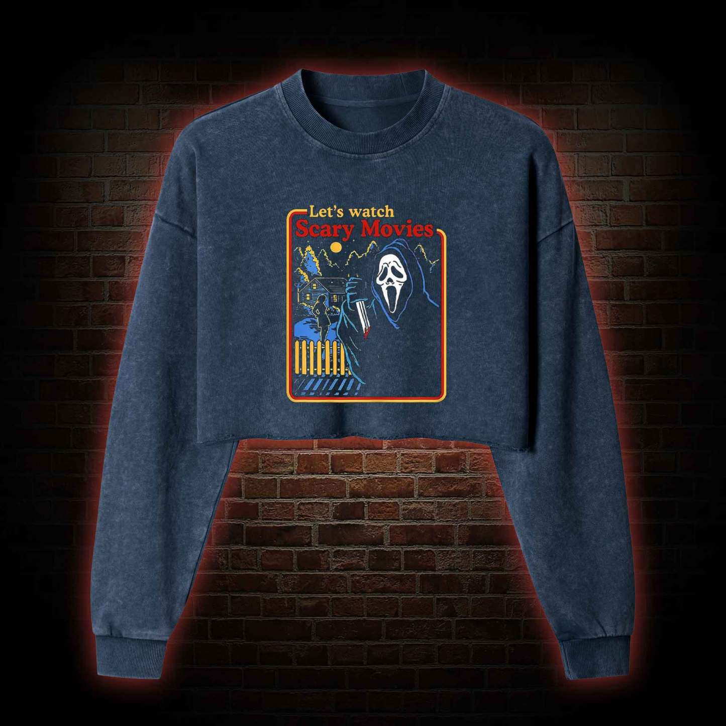 Let's Watch Scary Washed Cropped Sweatshirts