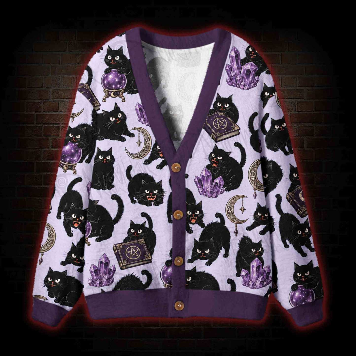 Vintage Witchy Black Cat Cardigan Sweater