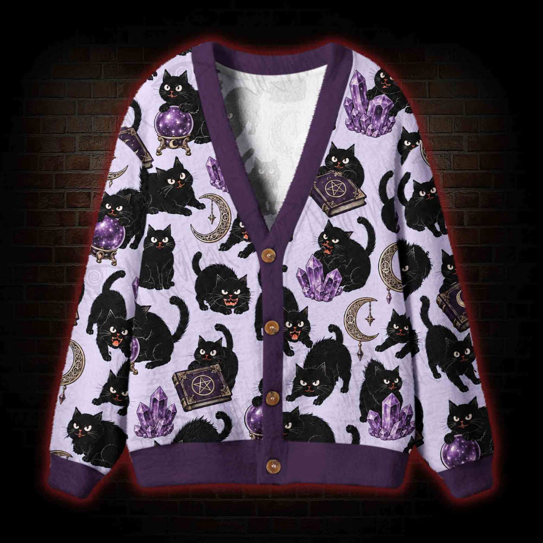 Vintage Witchy Black Cat Cardigan Sweater