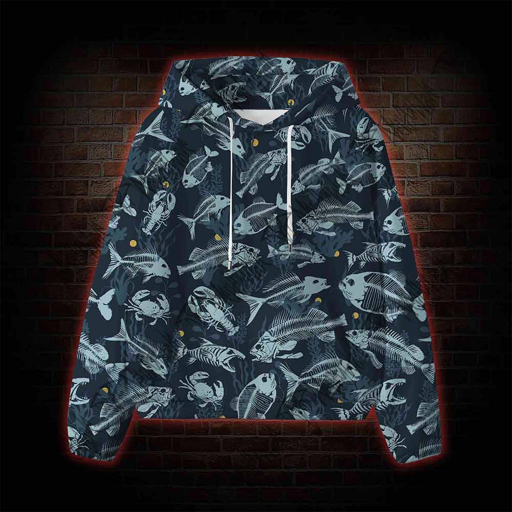 Fish Bones All Over Print Scuba Hoodie