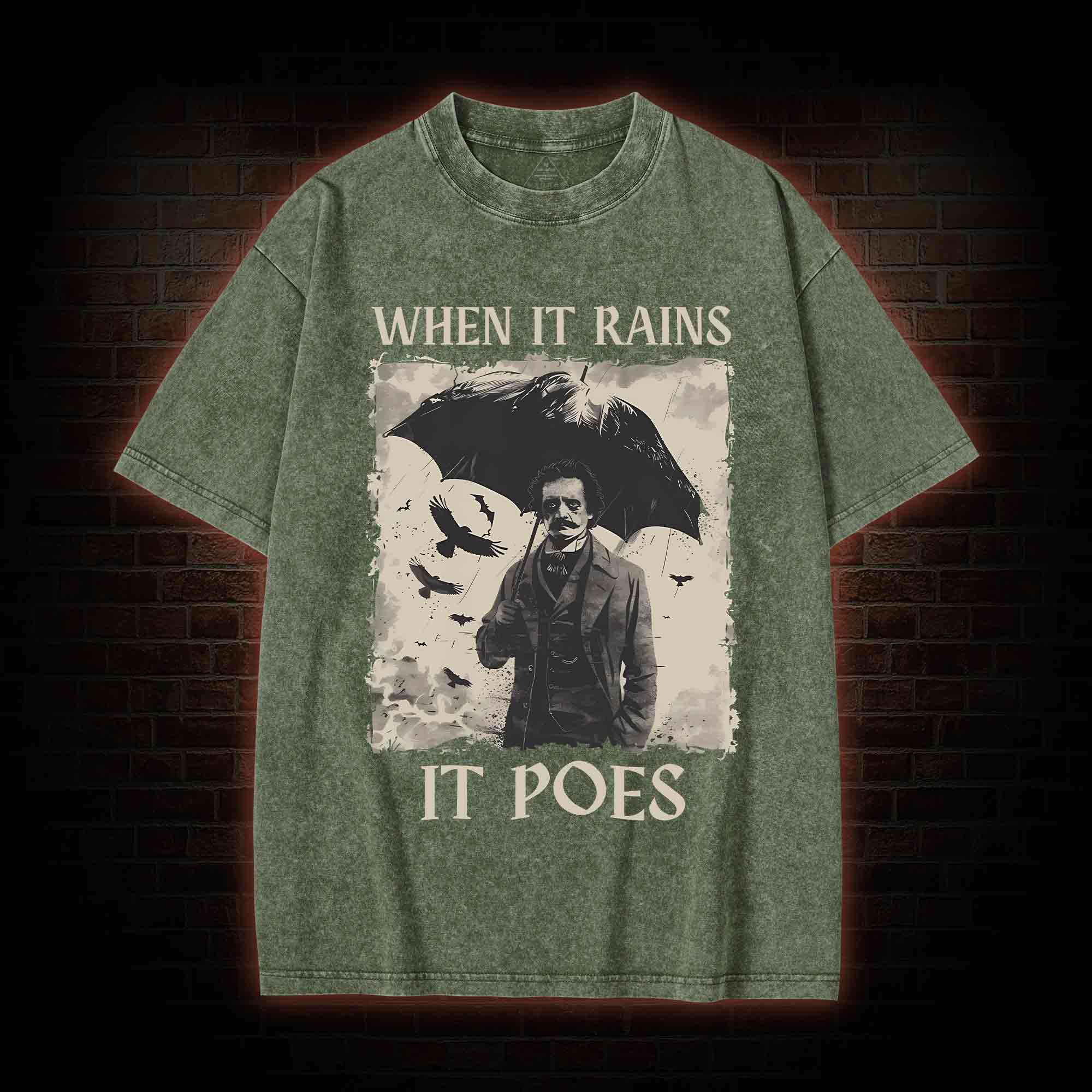 When It Rains It Poes Washed T-shirt