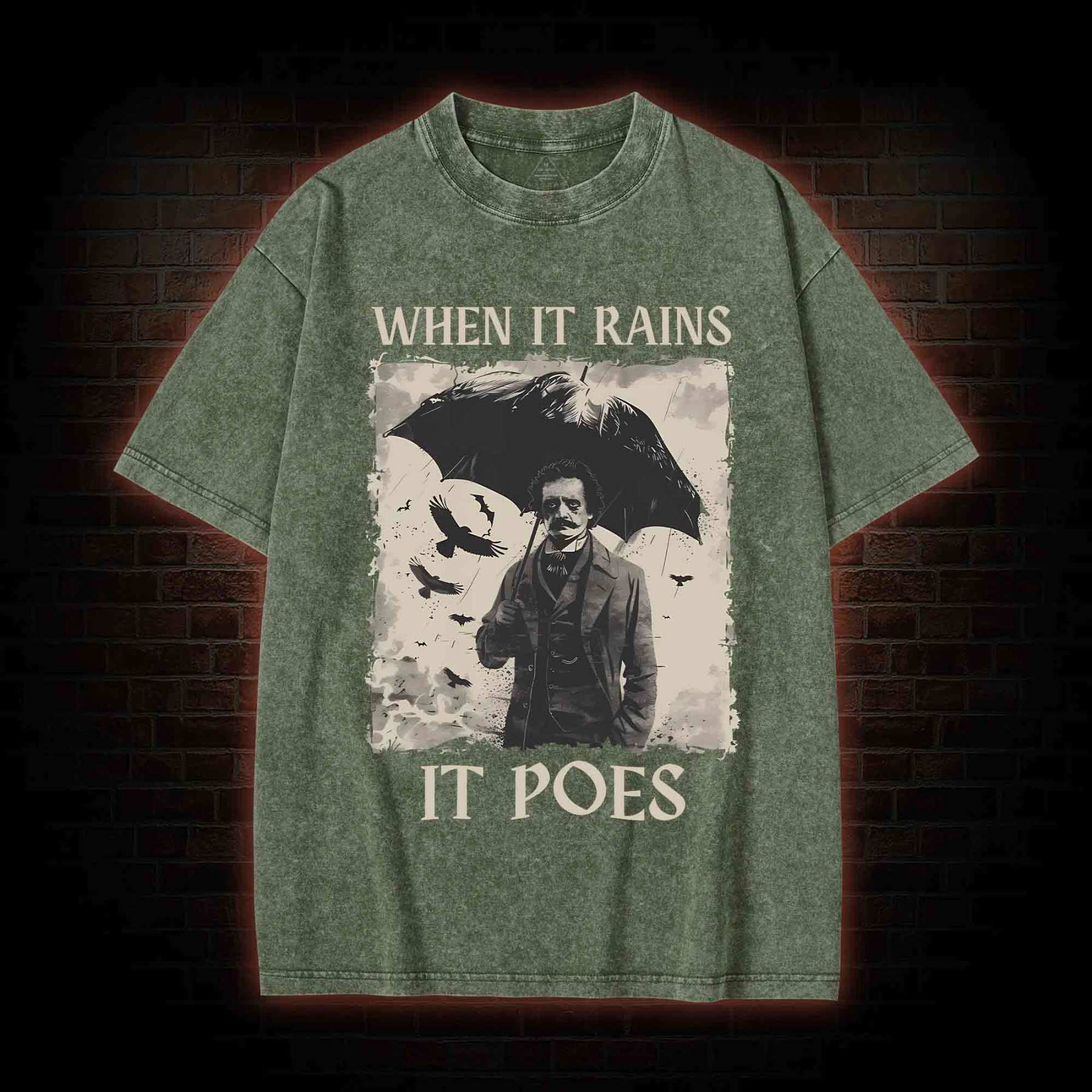 When It Rains It Poes Washed T-shirt