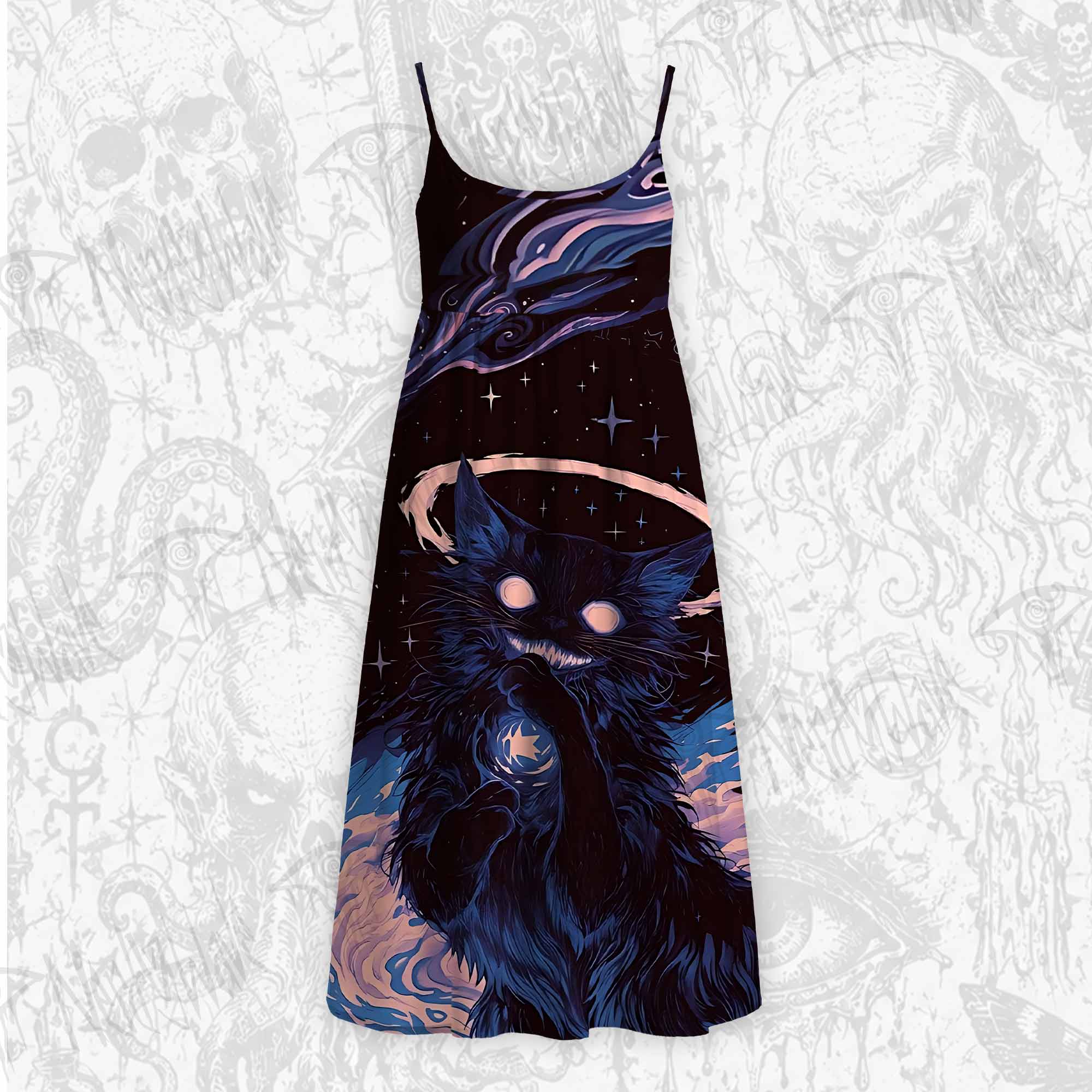 Celestial Cheshire Cat Galaxy Strap Midi Sundress